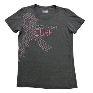 Under Armour Shirt Womens Medium M Gray Pink Semi Fitted Heatgear Go Fight Cure
